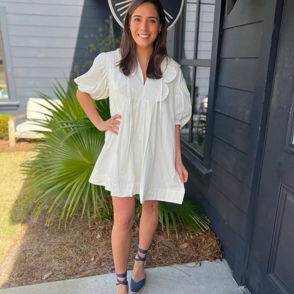 White scalloped Babydoll Mini Dress